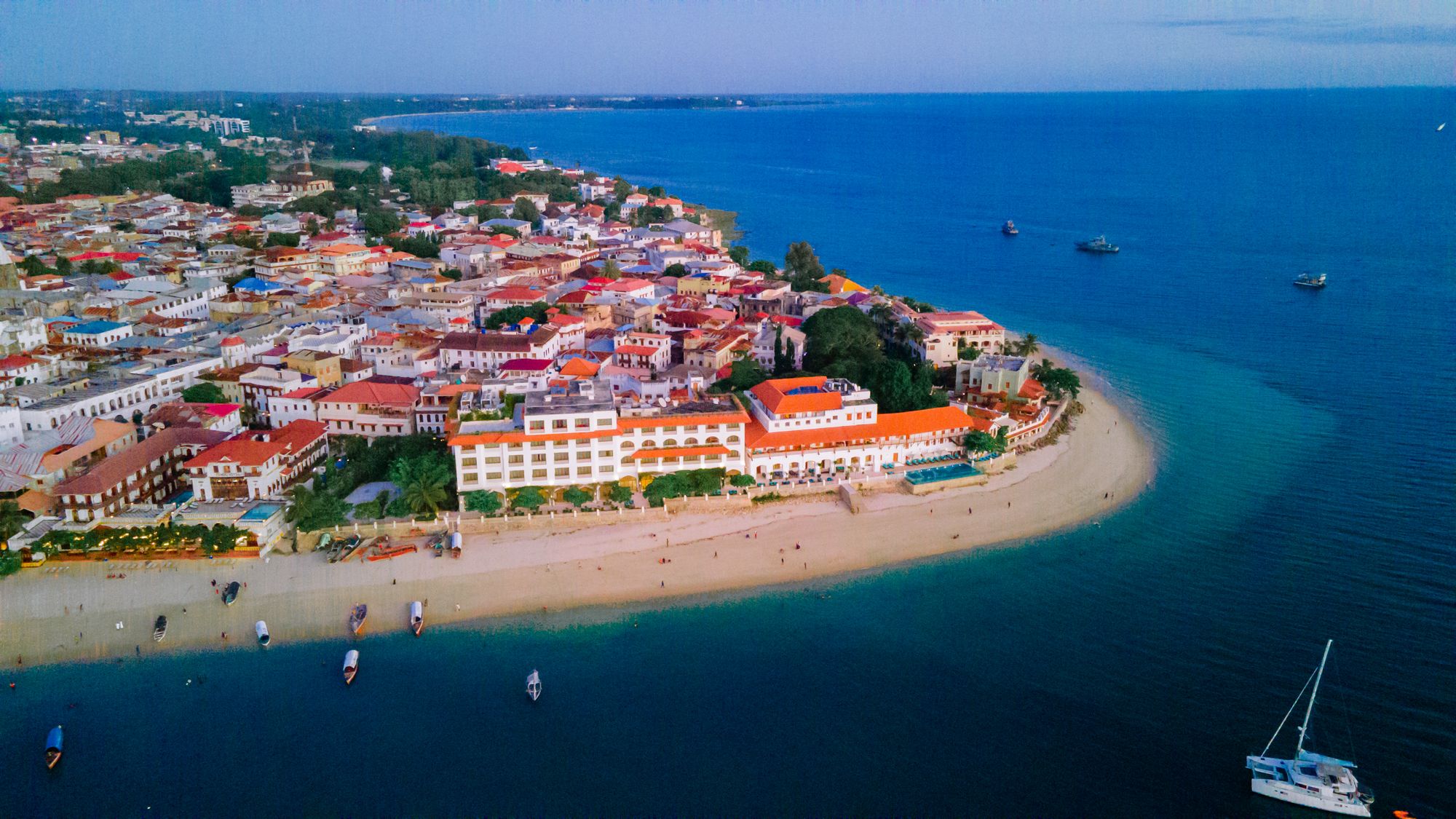 Stone Town and the Indian Ocean from the air